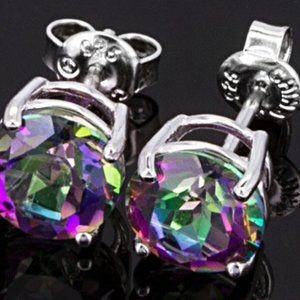 New Real Mystic Topaz Rainbow Studs in RH over SS
